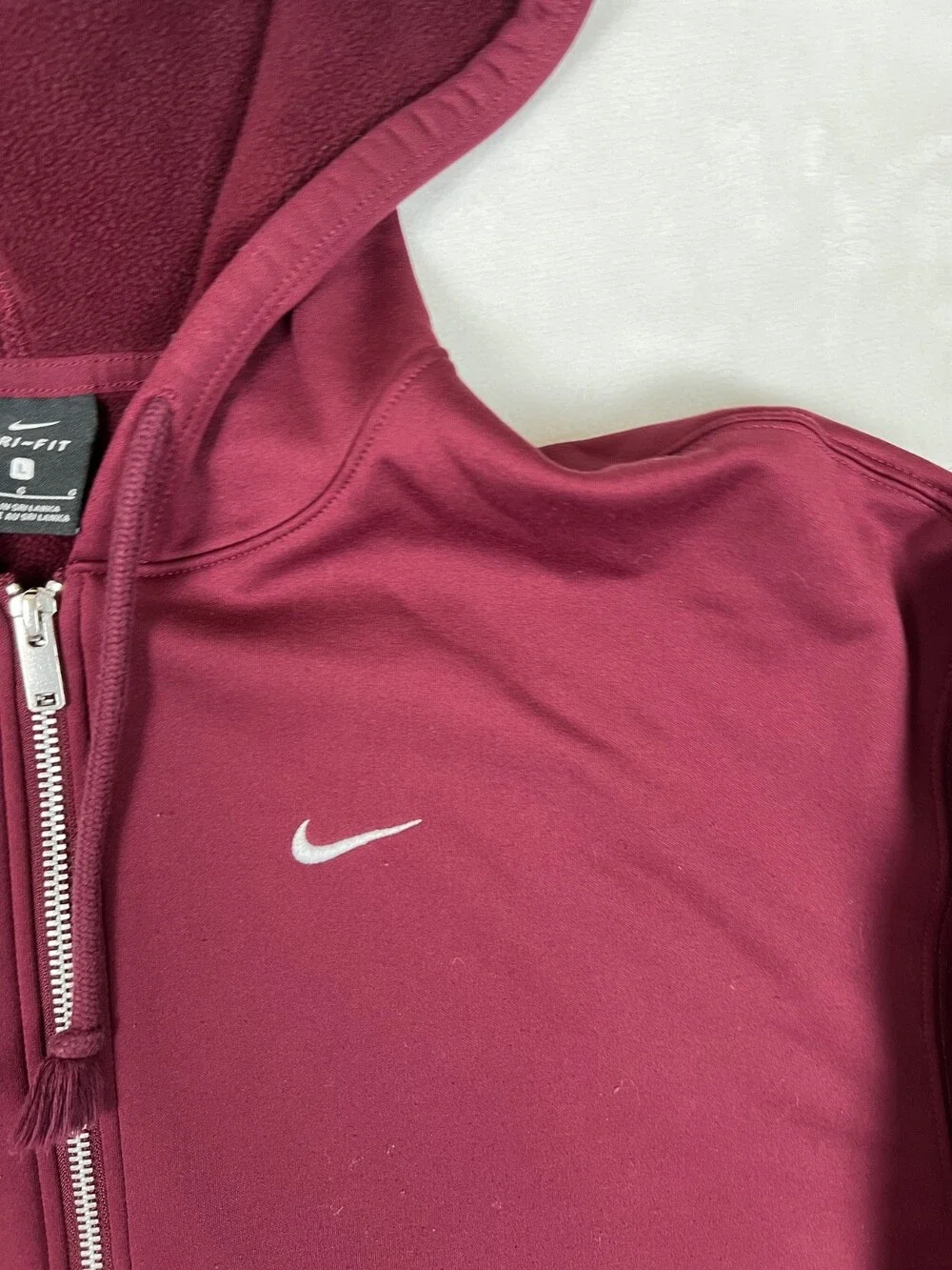 Vintage Nike Dr-Fit Full Zip Hoodie Sweatshirt Fleece Line Size L RedY2K Swoosh